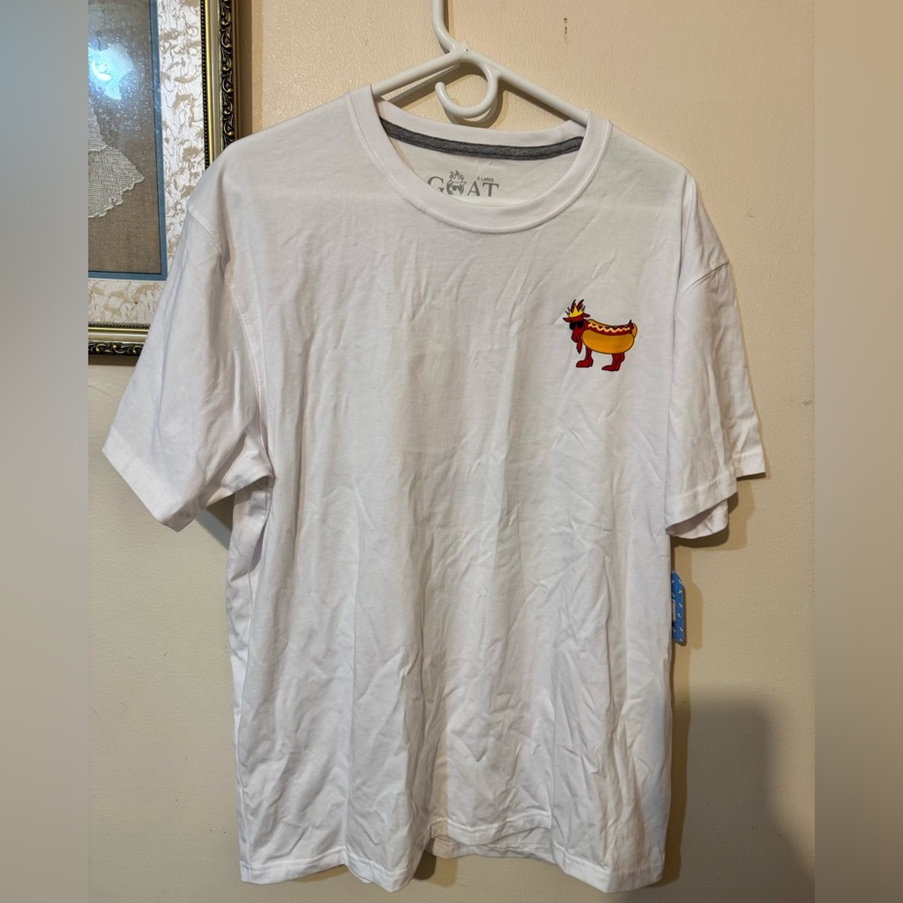 White Graphic Tee with Hot Dog Design